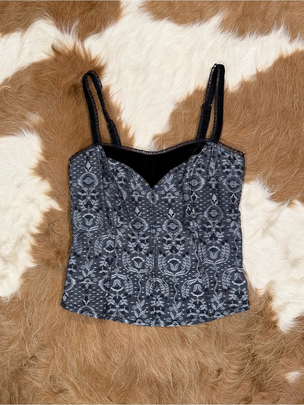 Arianne Black and Gray Floral Lace-Effect Bustier Camisole